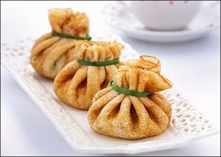 Блинчик - мешочек с курицей и грибами