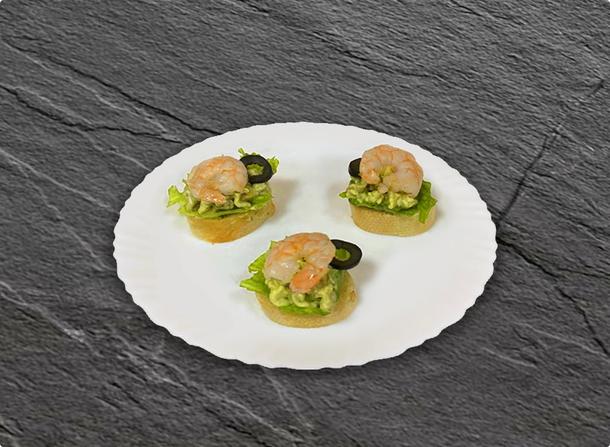 Топаз с креветкой и муссом манго Топаз с креветкой и муссом манго