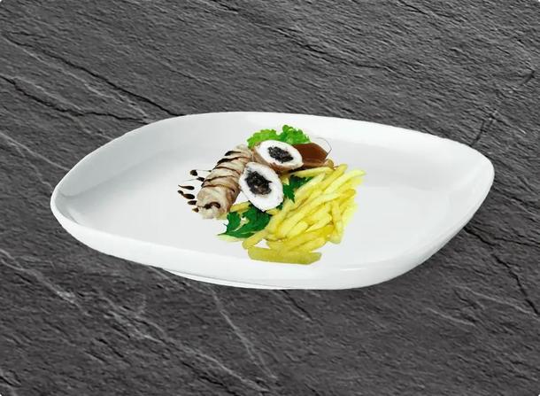 Рулет из куриного филе с языком и грибами